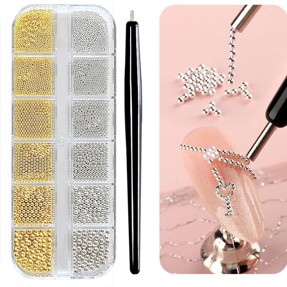 Gold Foil Flakes - 12Grid Goud/Zilver Mini Kaviaar Kralen Nail